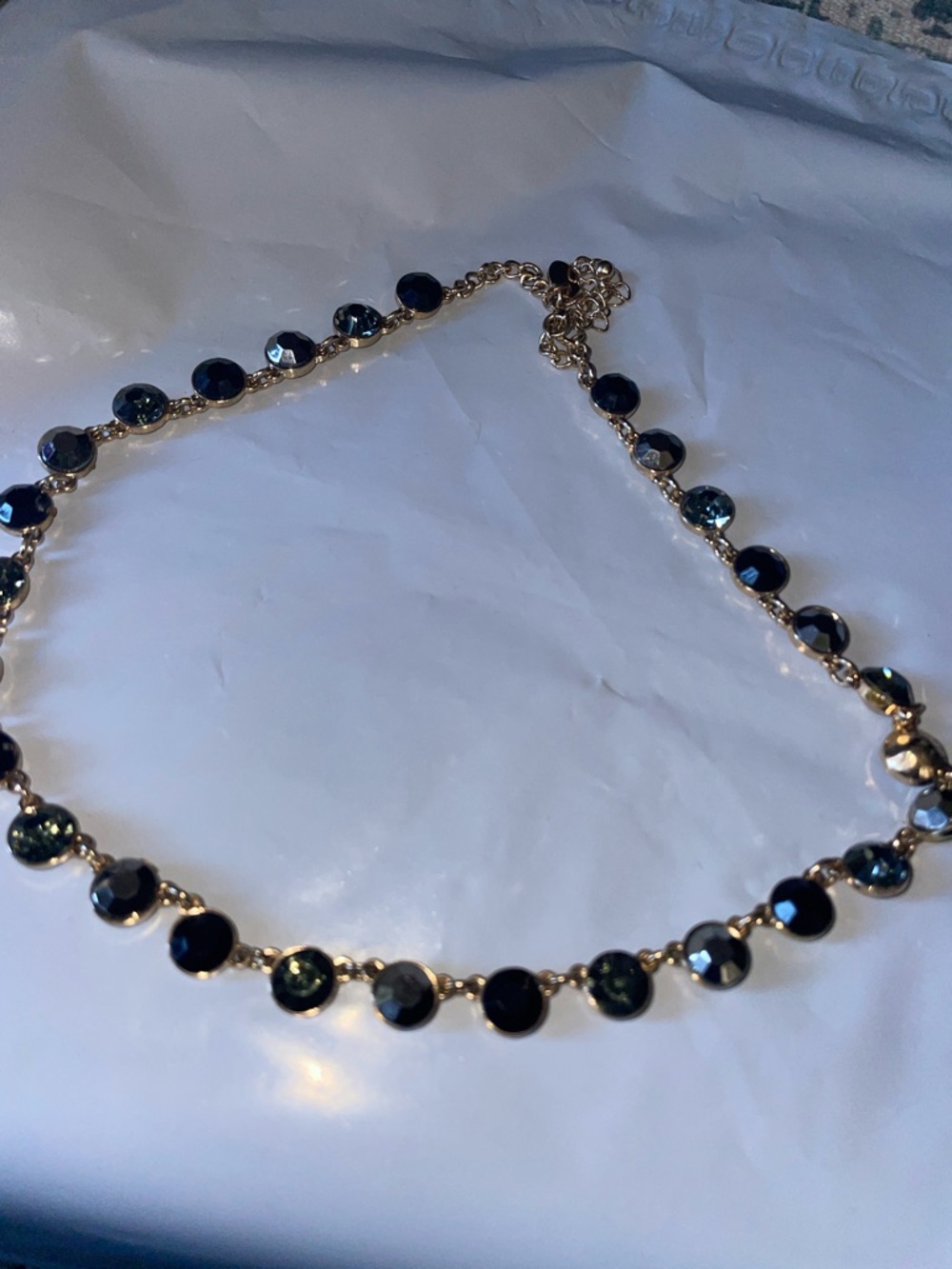 Gold-Tone Necklace with Deep Blue Faceted Stones